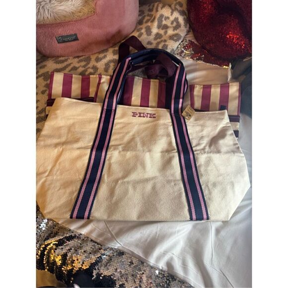 Victorias secret vS pink lot of 2x nwt canvas tote bags purse pocketbook - Picture 3 of 3